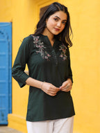 Juniper Green Modal Rayon Embroidered Tunic | Grocsy