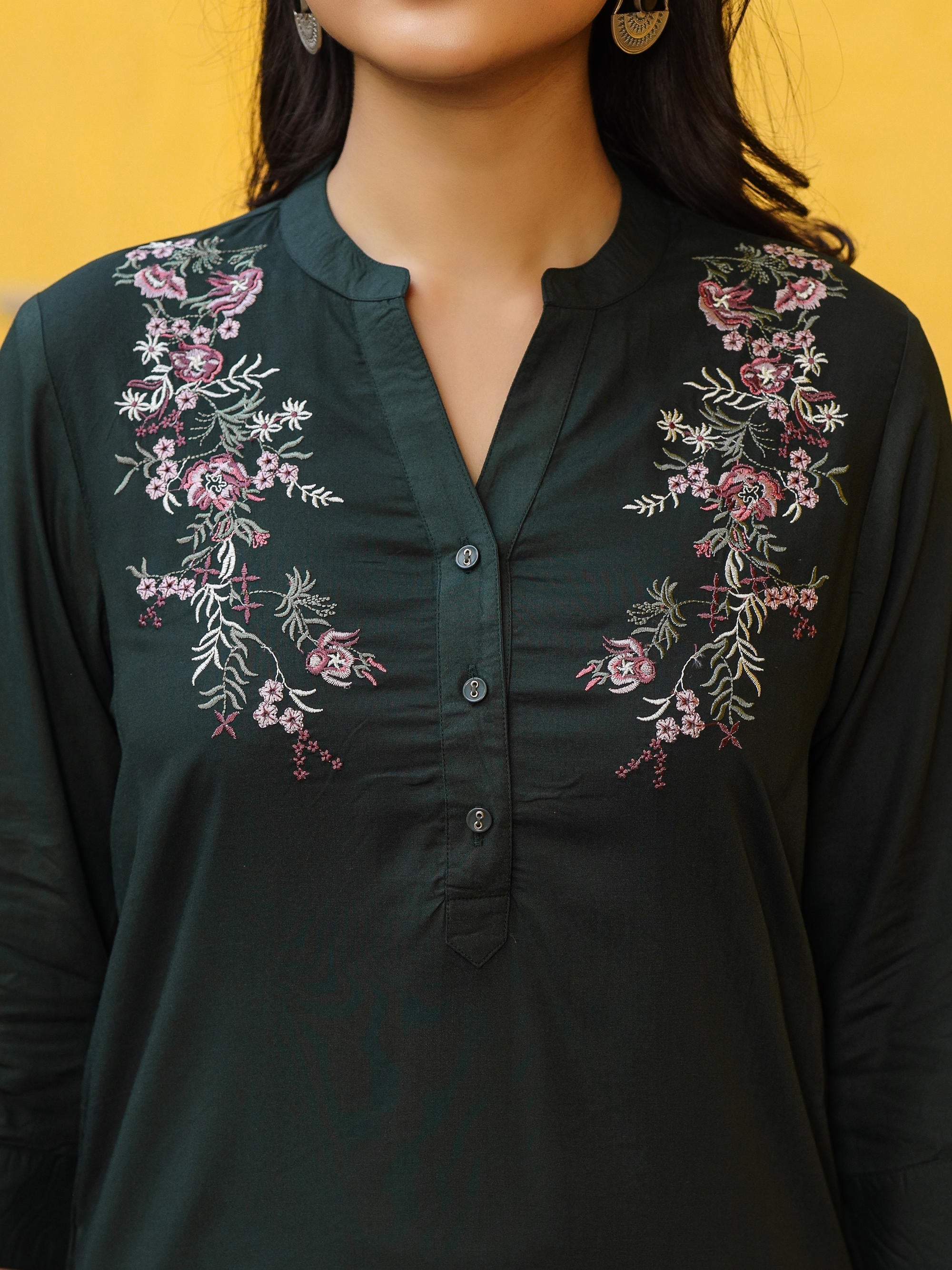 Juniper Women's Green Modal Rayon Embroidered Tunic | Grocsy