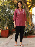 Juniper Women's Onion Pink Modal Rayon Embroidered Tunic | Grocsy