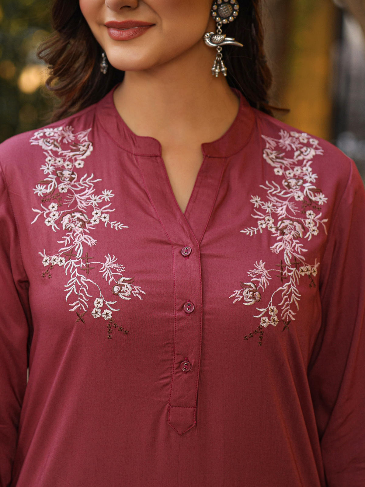Juniper Women's Onion Pink Modal Rayon Embroidered Tunic | Grocsy