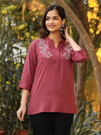 Juniper Women's Onion Pink Modal Rayon Embroidered Tunic | Grocsy