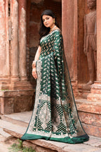 Joban Fashion Emerald Green Banarasi Katan Pure Handloom Banarasi Silk Saree | Grocsy