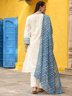 Juniper Women's White Pure Cotton Embroidered Kurta Set | Grocsy