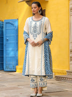 Juniper Women's White Pure Cotton Embroidered Kurta Set | Grocsy
