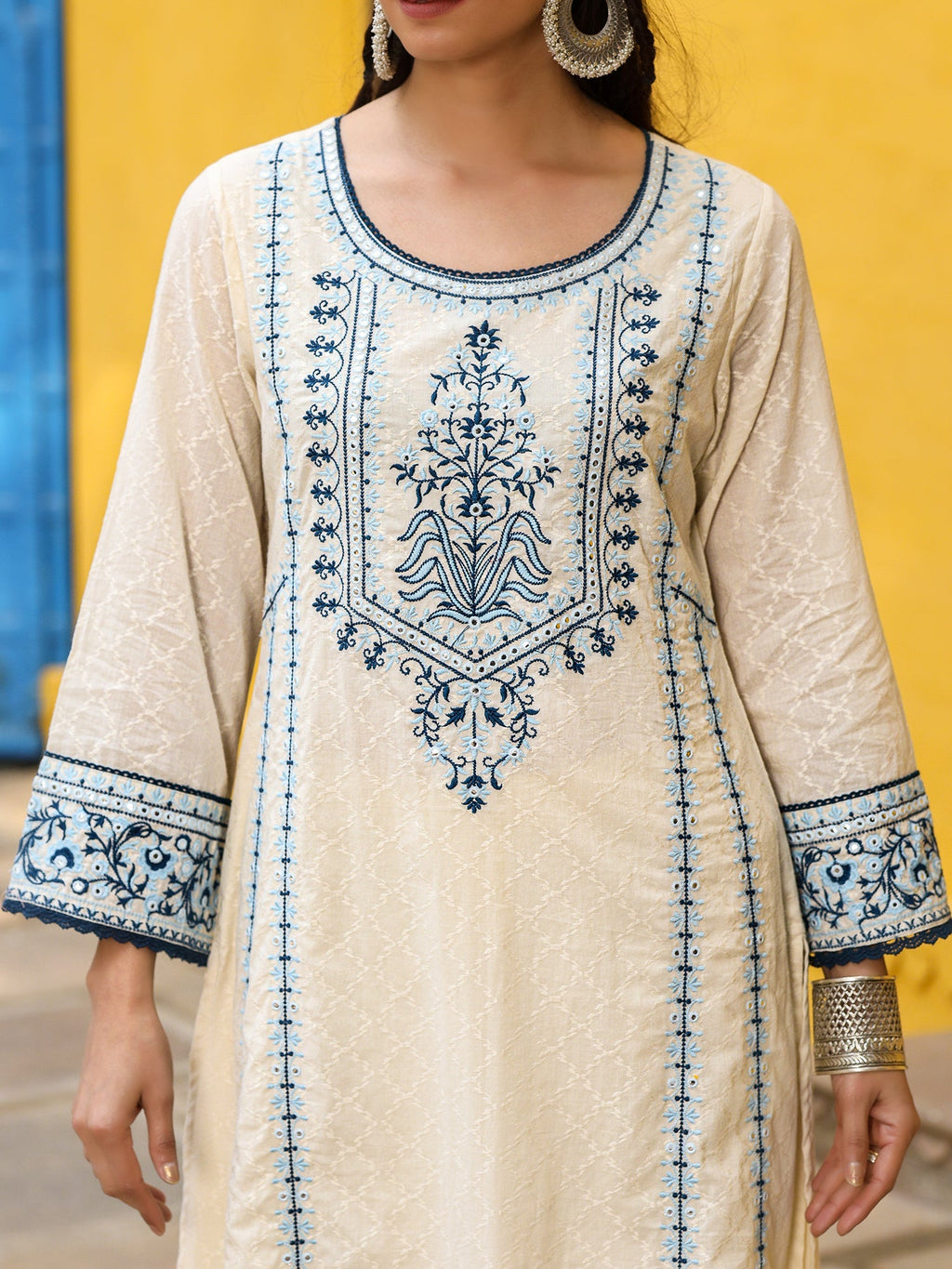 Juniper Women's White Pure Cotton Embroidered Kurta Set | Grocsy