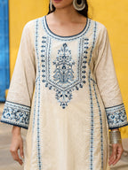 Juniper Women's White Pure Cotton Embroidered Kurta Set | Grocsy
