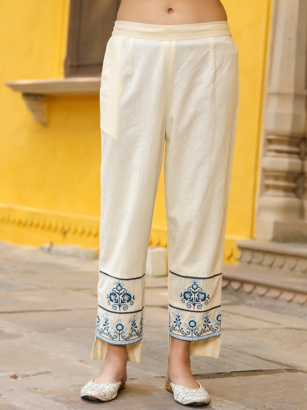 Juniper Women's White Pure Cotton Embroidered Kurta Set | Grocsy