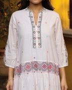 Juniper White Pure Cotton Tiered Maxi Dress With Multi-Colored Embroidery Work | Grocsy