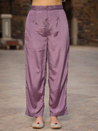 Juniper Mauve Floral Printed Poly Chinnon Kurta Pants & Dupatta Set With Mirror Work Embroidery | Grocsy