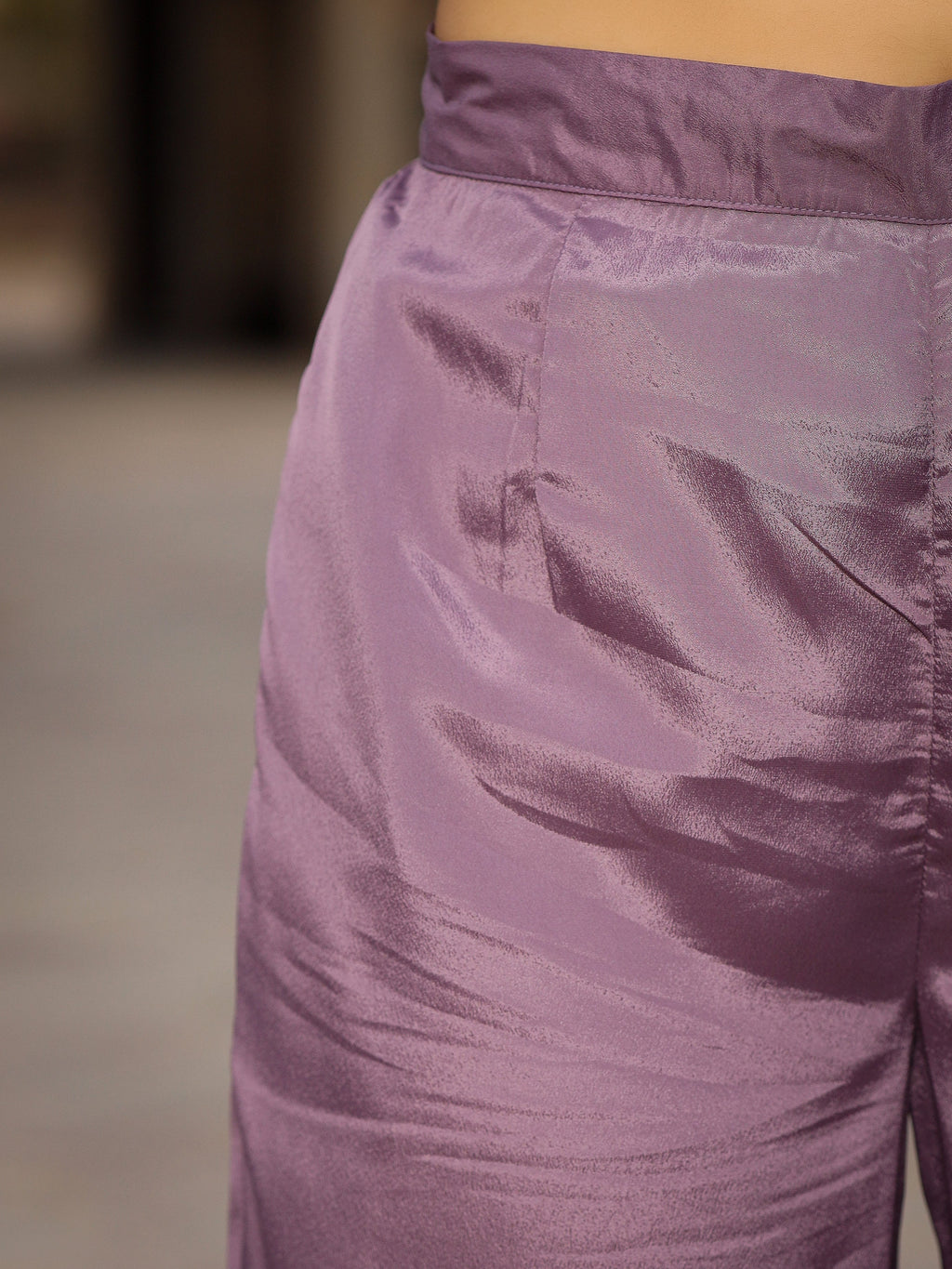 Juniper Mauve Floral Printed Poly Chinnon Kurta Pants & Dupatta Set With Mirror Work Embroidery | Grocsy