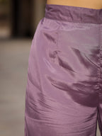 Juniper Mauve Floral Printed Poly Chinnon Kurta Pants & Dupatta Set With Mirror Work Embroidery | Grocsy