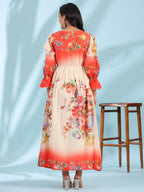 Juniper Women's Off-White Floral Printed Cotton Maxi Dress With Beads & Sequins Work | Grocsy