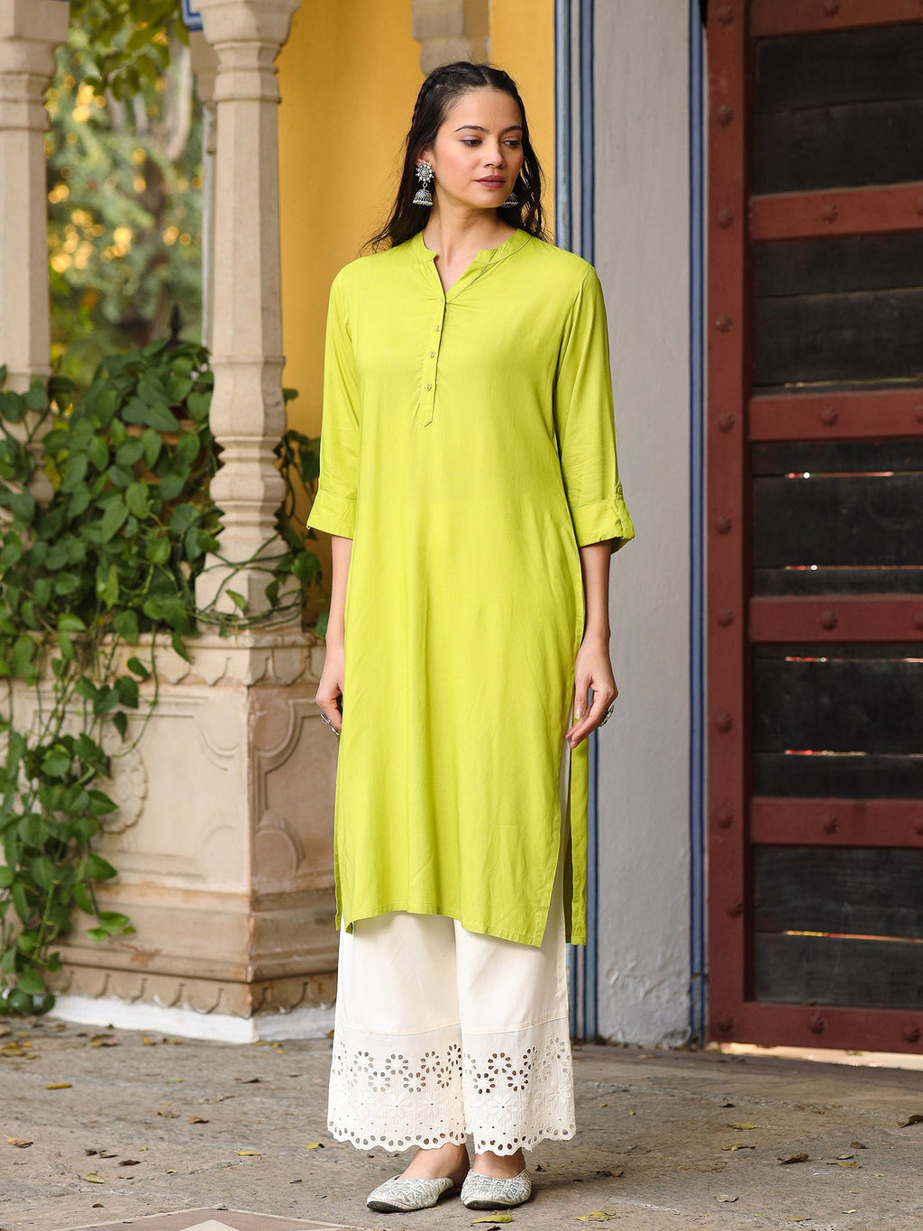 Juniper Green Viscose Rayon Kurta | Grocsy