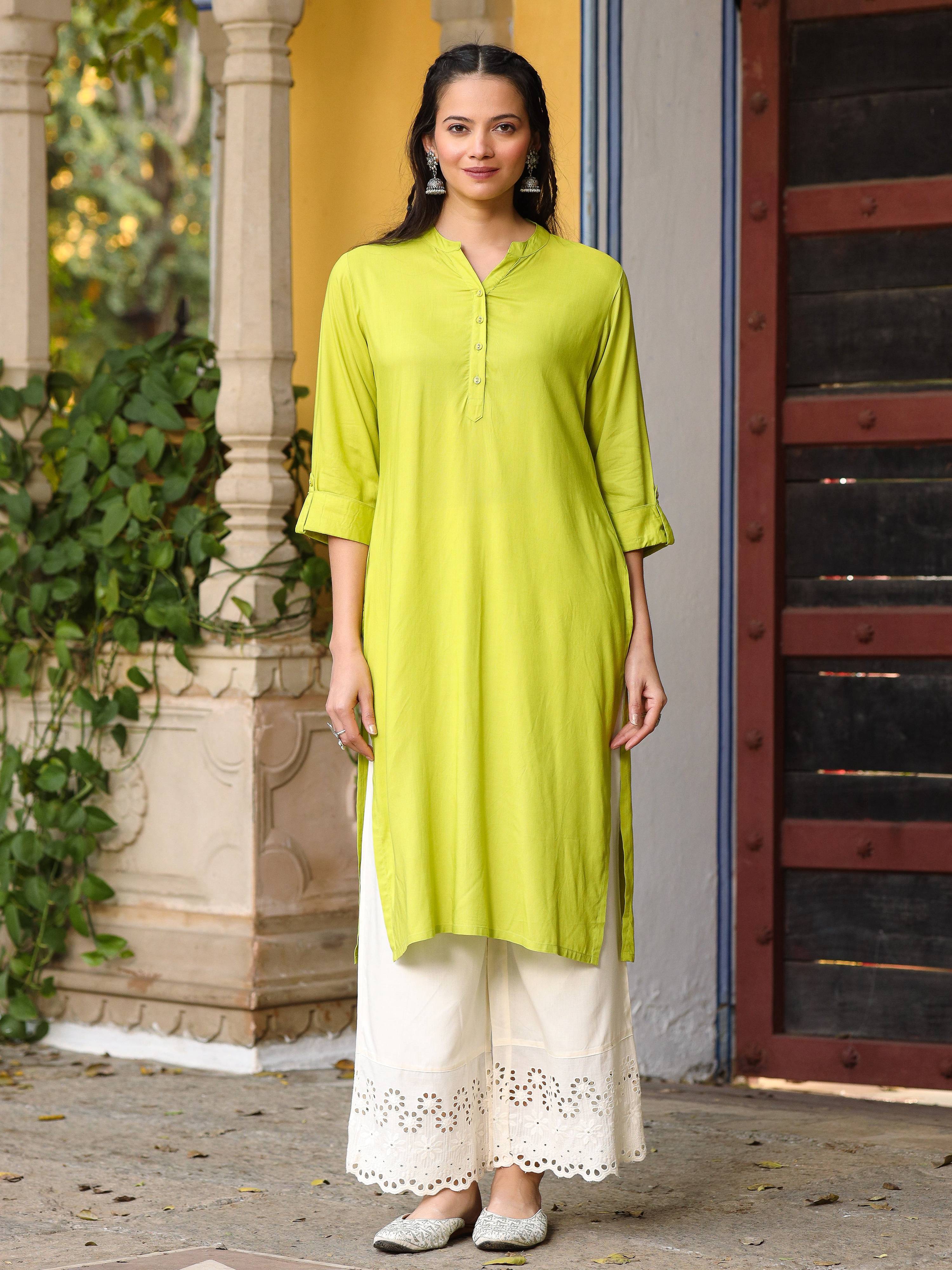 Juniper Green Viscose Rayon Kurta | Grocsy