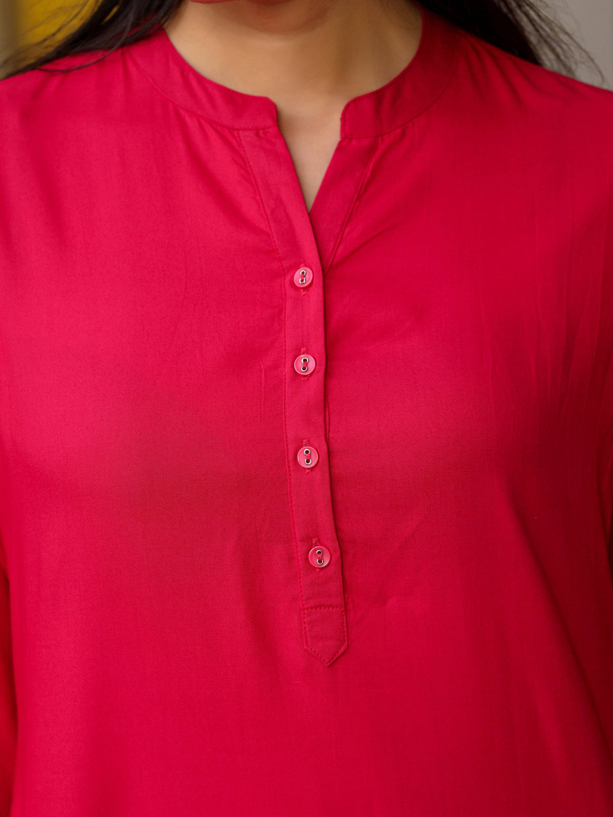 Juniper Pink Solid Modal Rayon Straight Kurta With Half Placket At Front | Grocsy