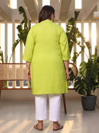 Juniper Women's Lime Green Modal Rayon Slub Plus Size Kurta | Grocsy
