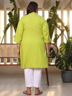 Juniper Women's Lime Green Modal Rayon Slub Plus Size Kurta | Grocsy