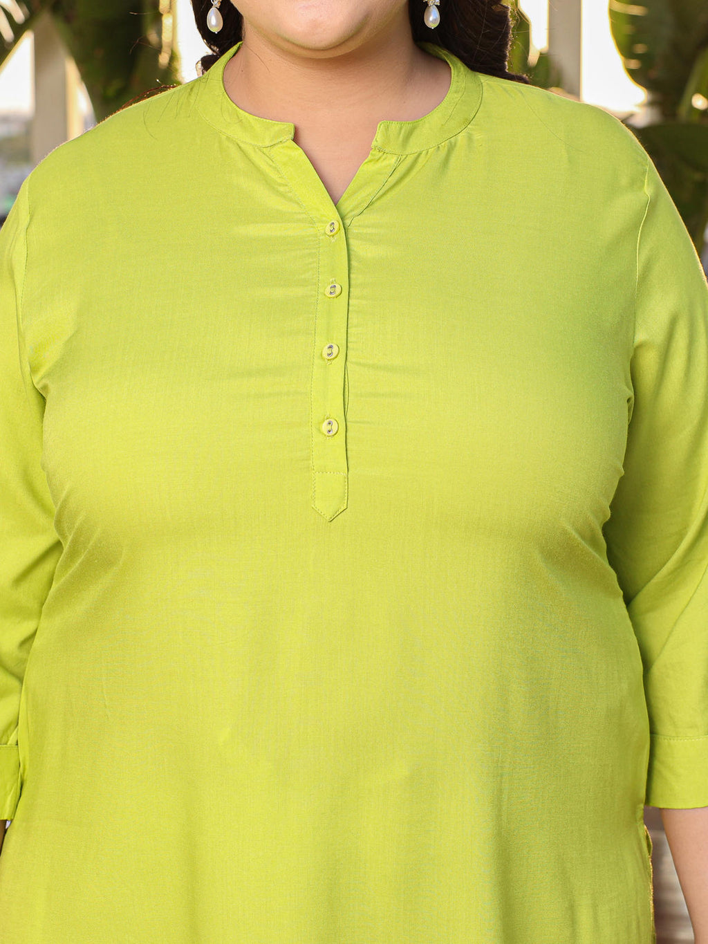 Juniper Women's Lime Green Modal Rayon Slub Plus Size Kurta | Grocsy