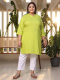 Juniper Women's Lime Green Modal Rayon Slub Plus Size Kurta | Grocsy