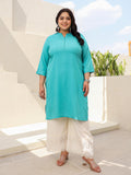 Juniper Women's Teal Modal Rayon Slub Plus Size Kurta | Grocsy