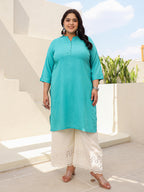 Juniper Women's Teal Modal Rayon Slub Plus Size Kurta | Grocsy