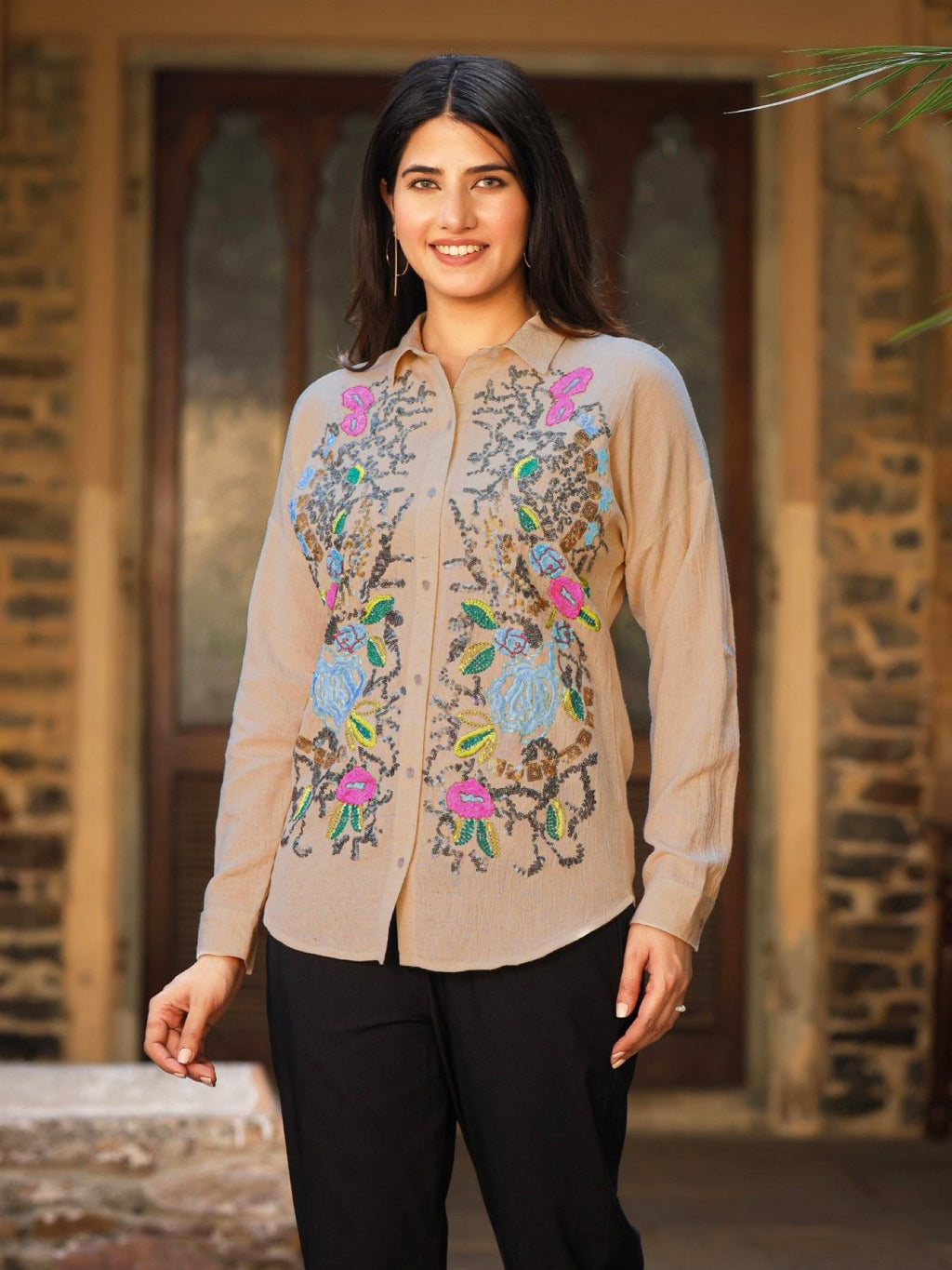 Juniper Women's Rayon Flex Embroidered Women's Shirt | Grocsy