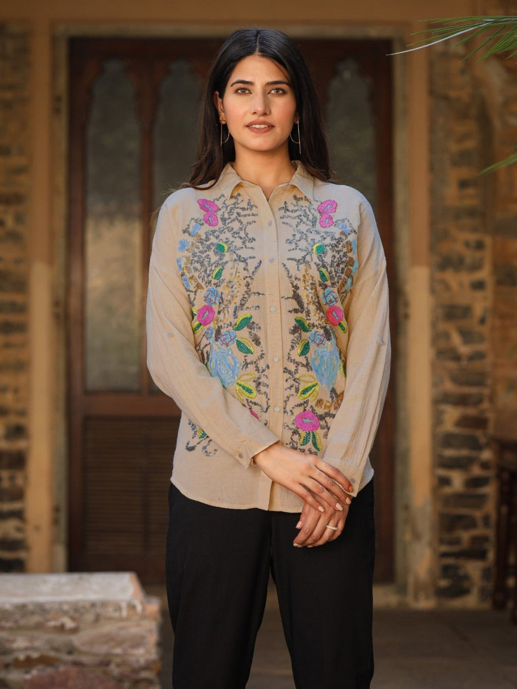 Juniper Women's Rayon Flex Embroidered Women's Shirt | Grocsy