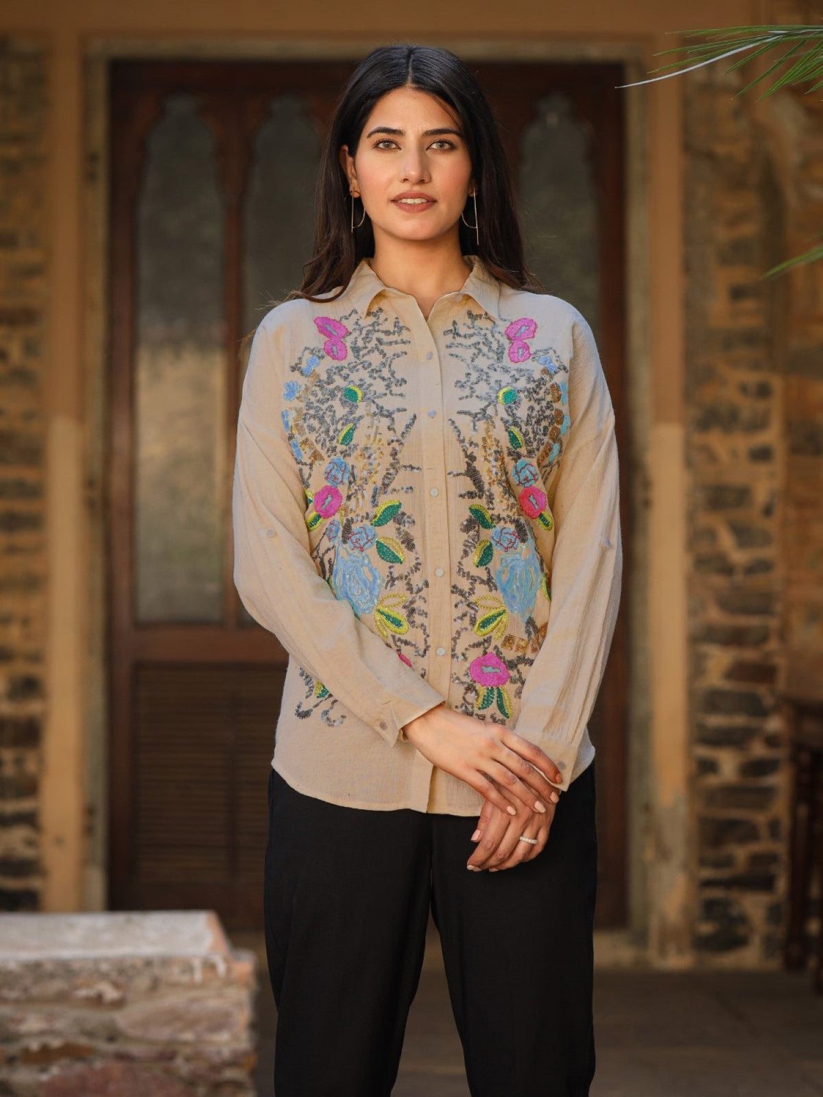Juniper Women's Rayon Flex Embroidered Women's Shirt | Grocsy