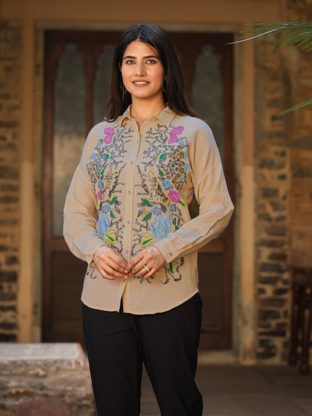 Juniper Women's Rayon Flex Embroidered Women's Shirt | Grocsy