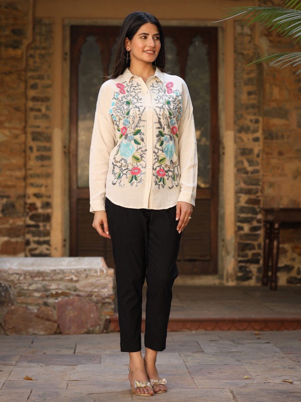 Juniper Women's Rayon Flex Embroidered Women's Shirt | Grocsy