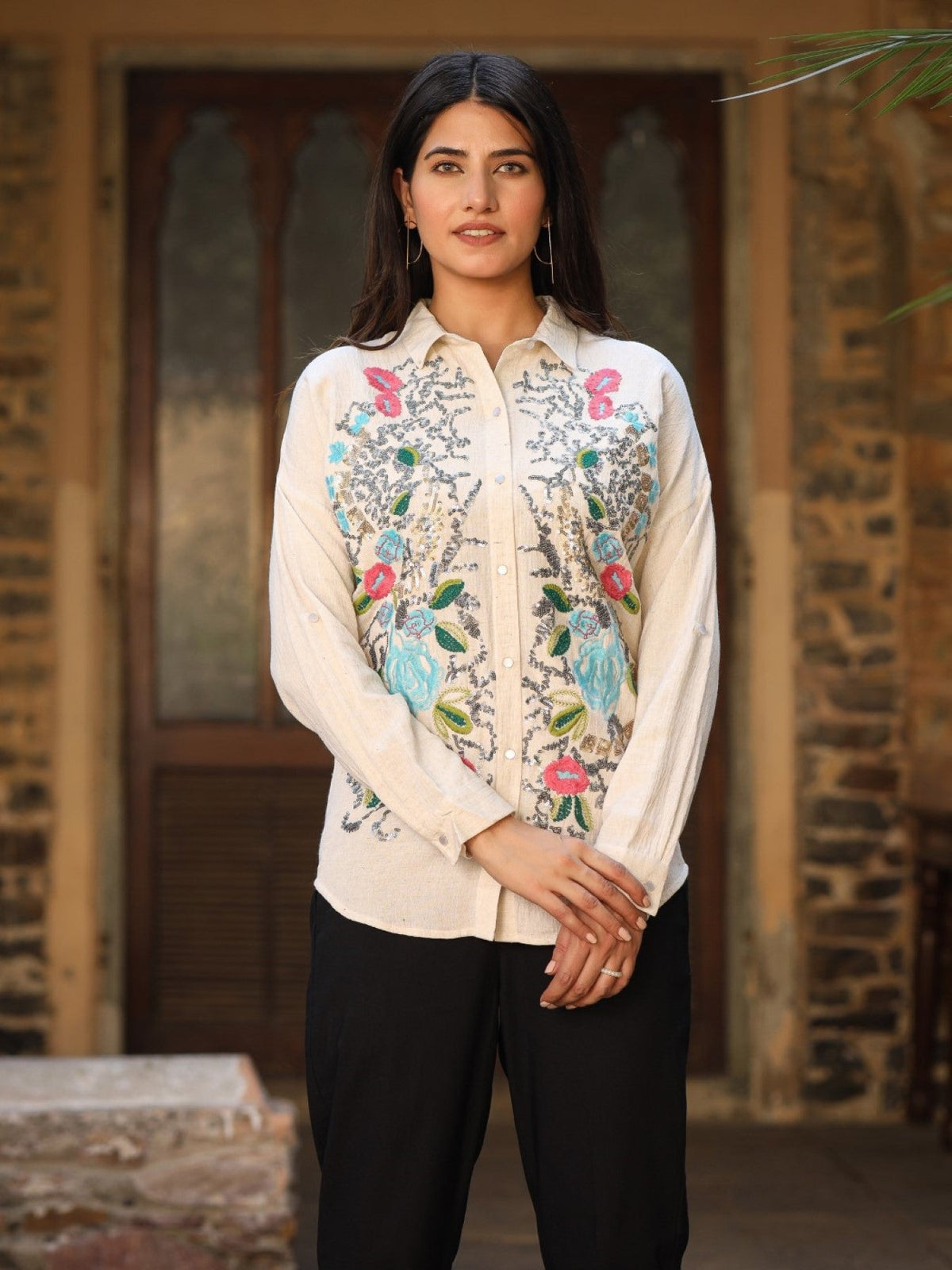 Juniper Women's Rayon Flex Embroidered Women's Shirt | Grocsy