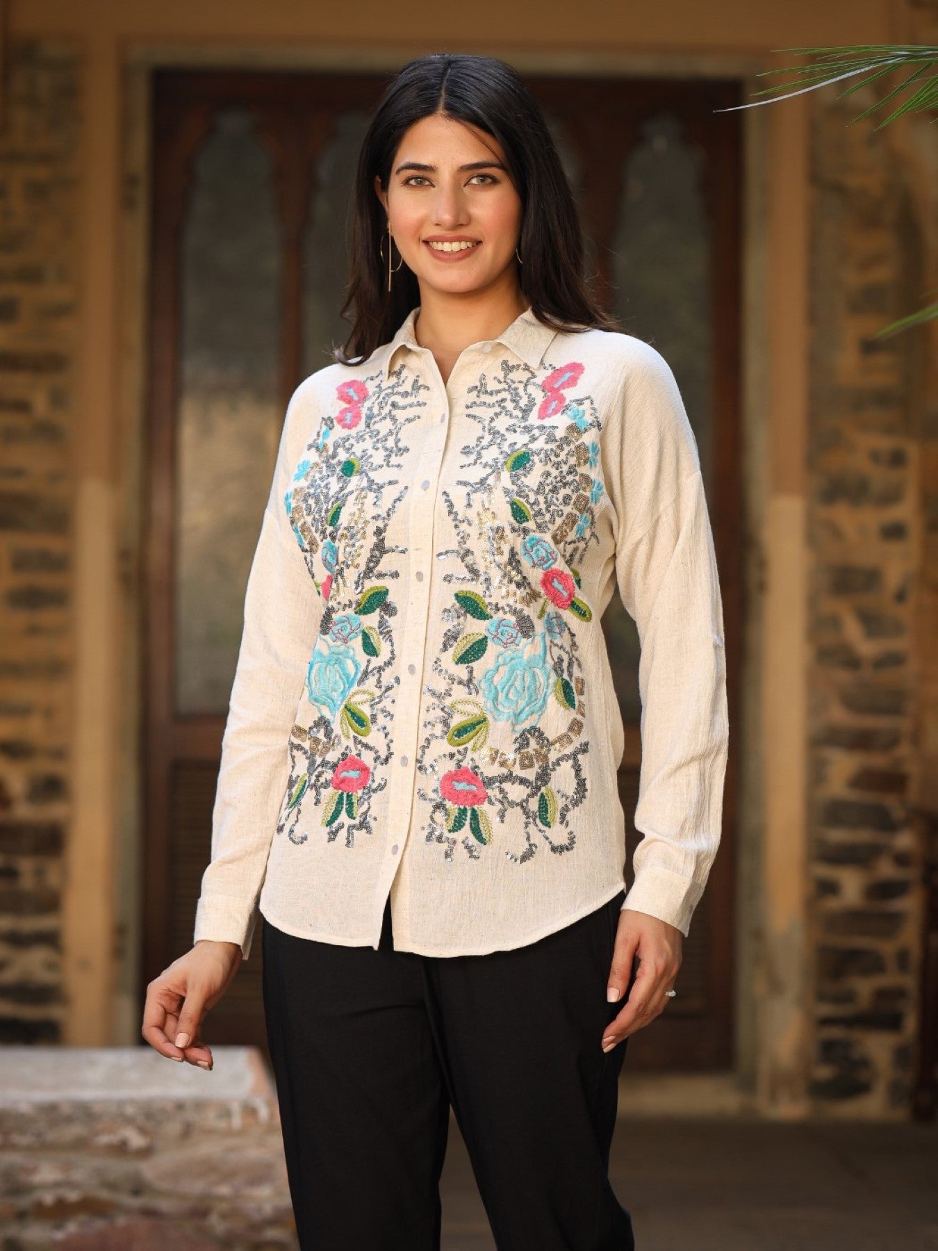 Juniper Women's Rayon Flex Embroidered Women's Shirt | Grocsy