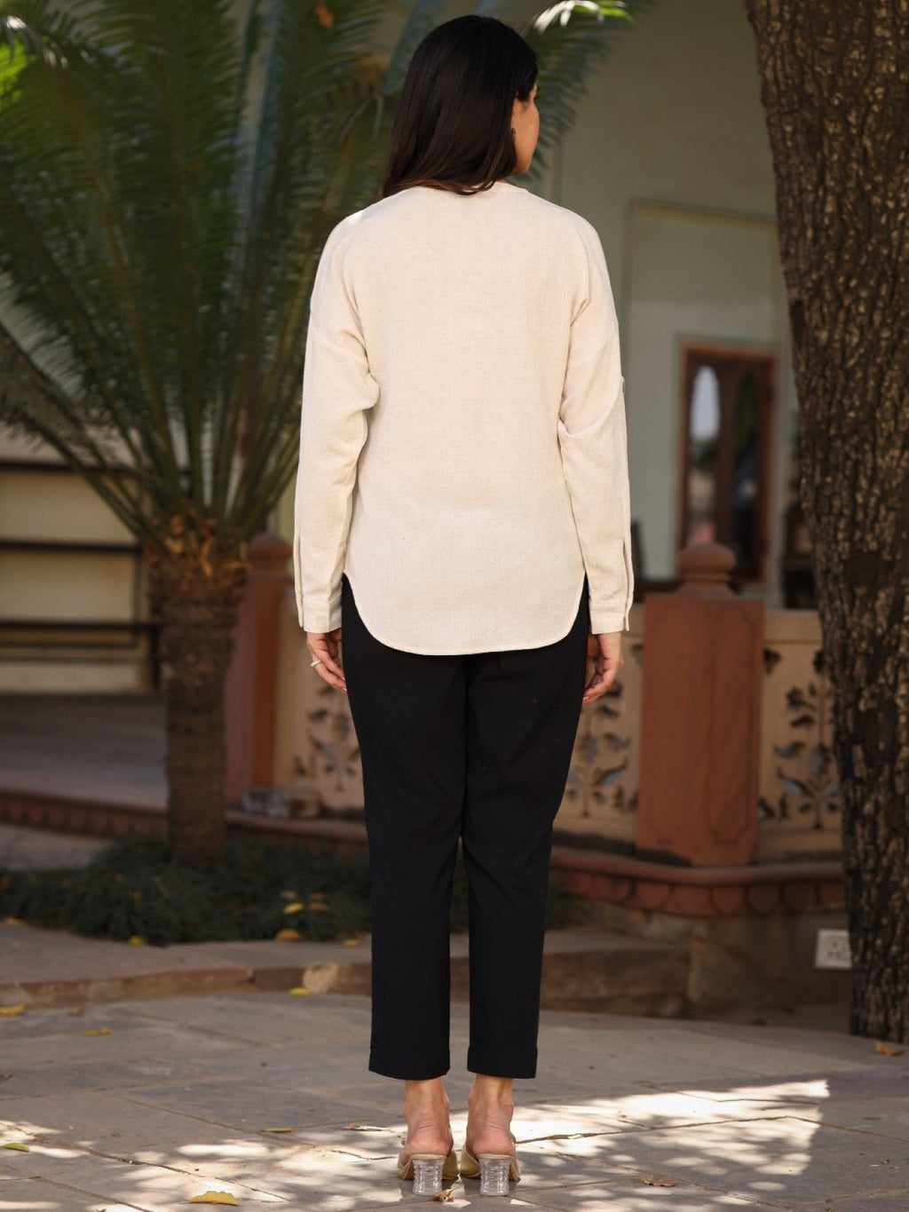 Juniper Women's Women Natural Solid Shirt With Sequins Work | Grocsy