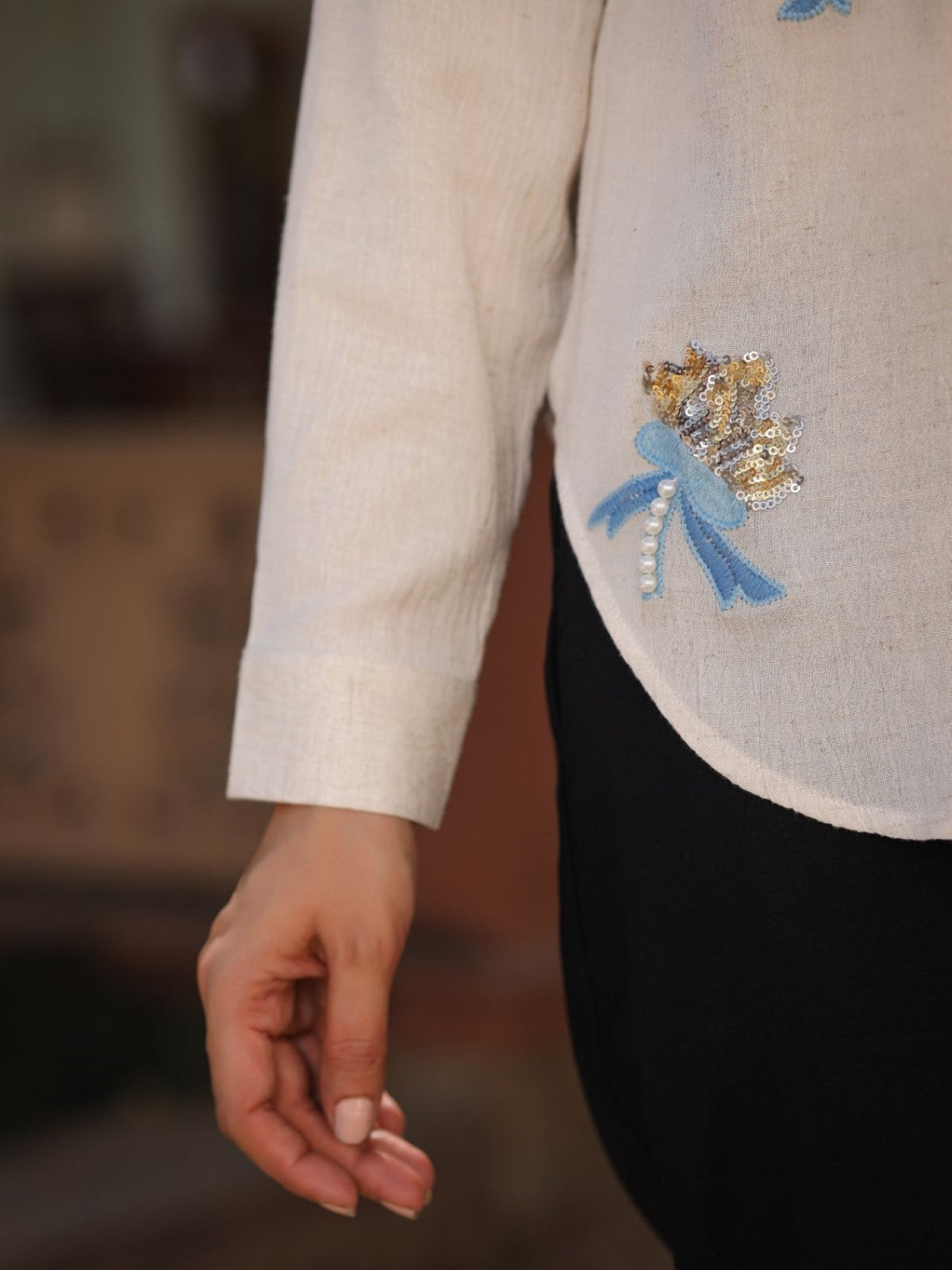 Juniper Women's Women Natural Solid Shirt With Sequins Work | Grocsy
