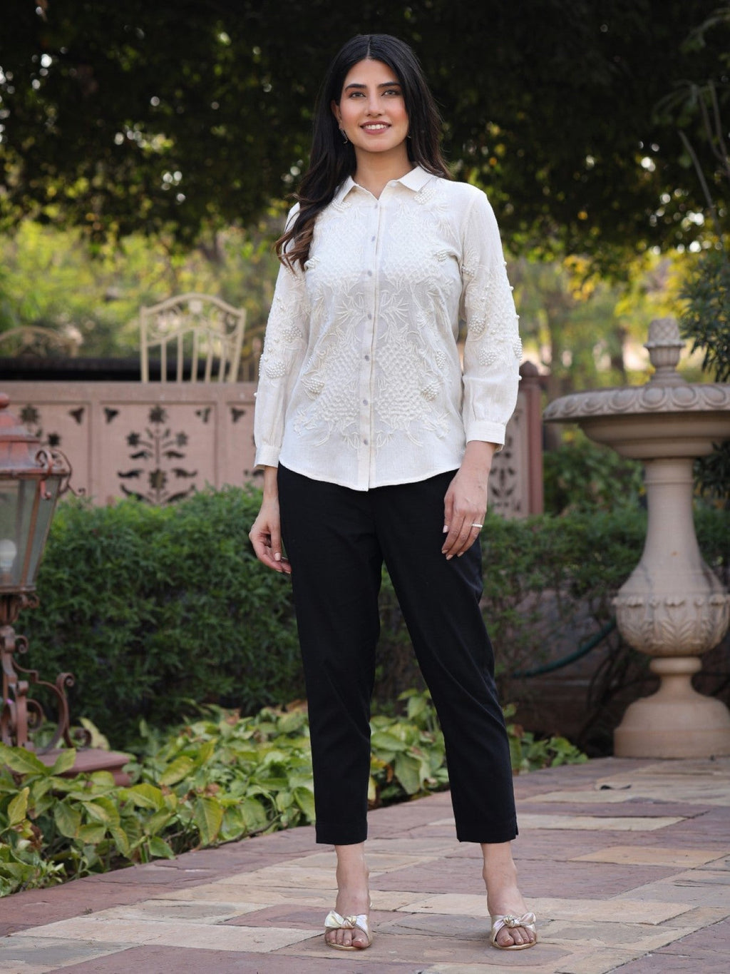 Juniper Women's Rayon Flex Thread Embroidered Women's Shirt With Beads Work | Grocsy