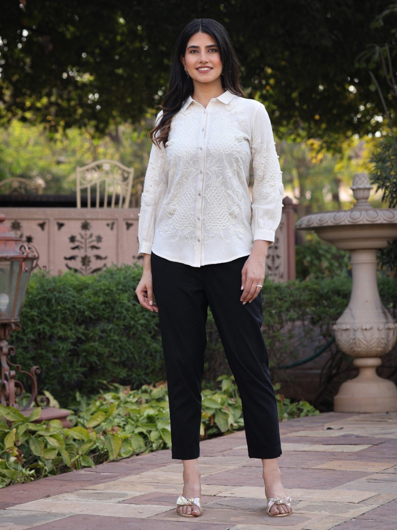 Juniper Women's Rayon Flex Thread Embroidered Women's Shirt With Beads Work | Grocsy