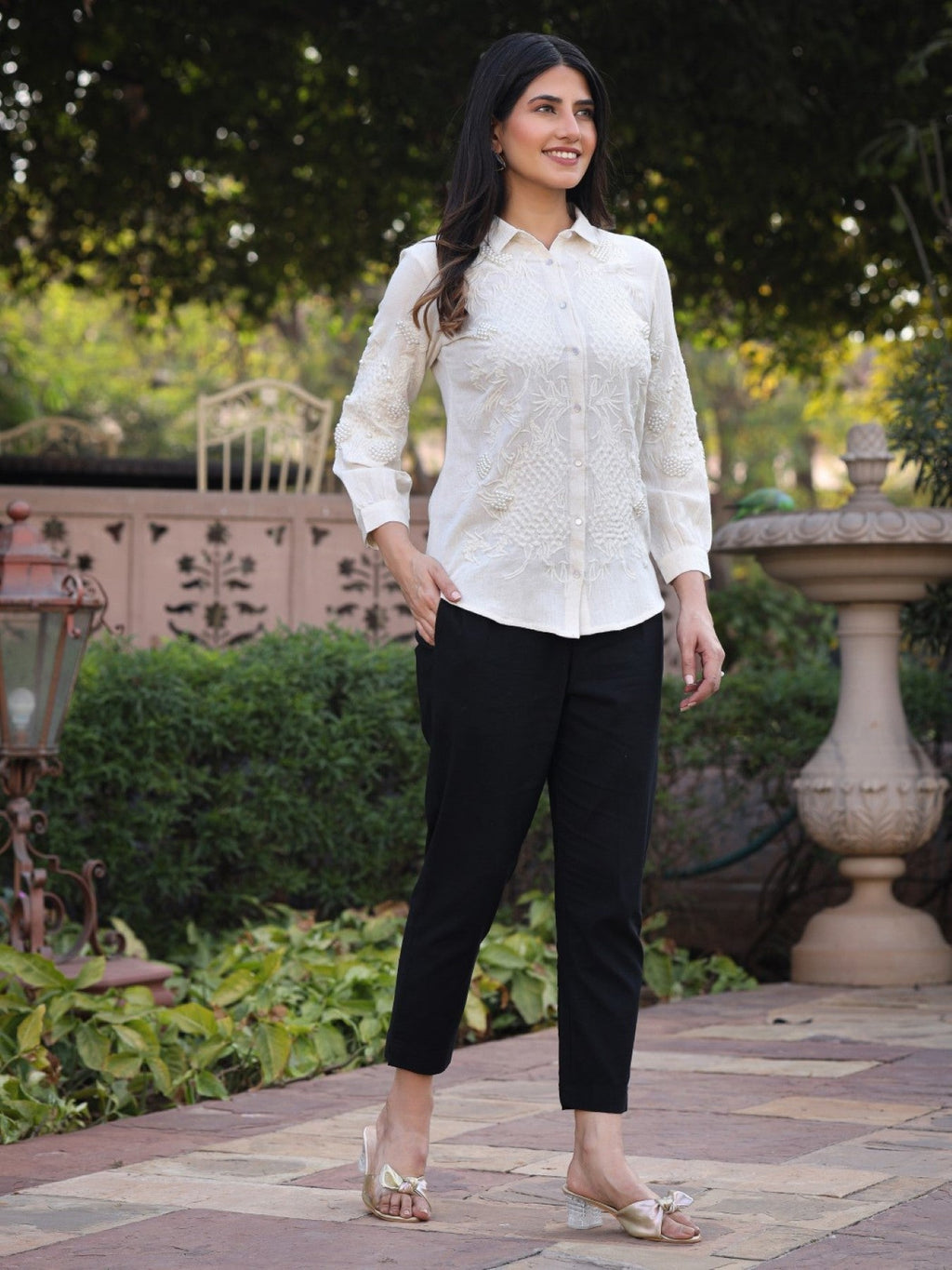 Juniper Women's Rayon Flex Thread Embroidered Women's Shirt With Beads Work | Grocsy