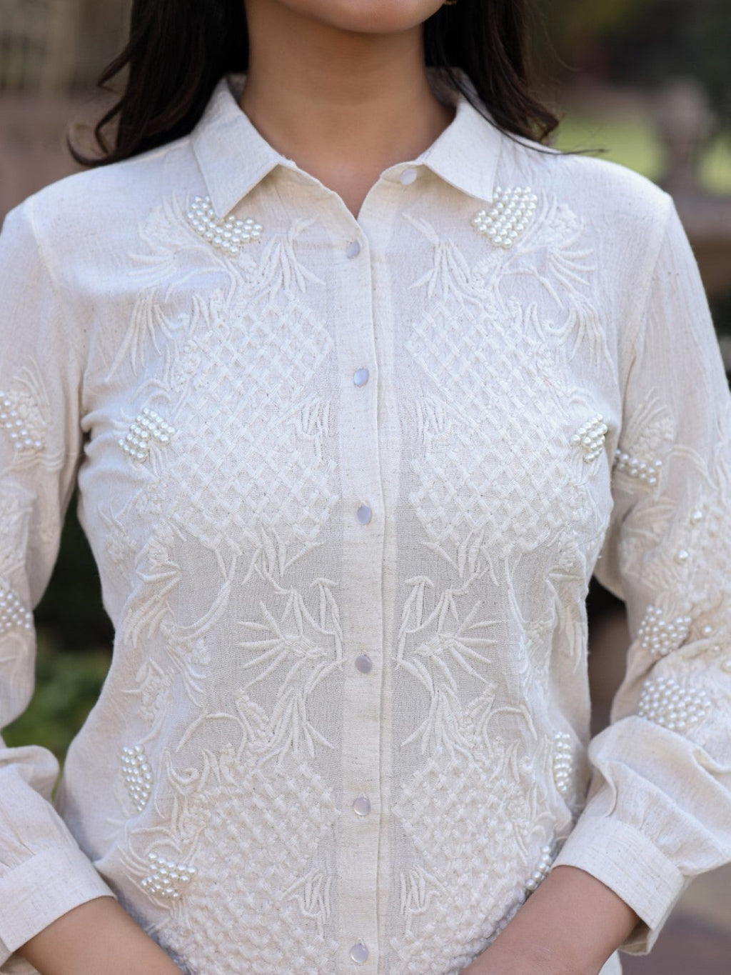 Juniper Women's Rayon Flex Thread Embroidered Women's Shirt With Beads Work | Grocsy