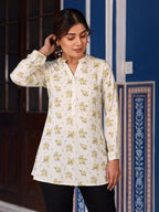 Juniper Women's Pista Green Floral Printed Tunic in Rayon | Grocsy
