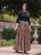Juniper Women's Solid Liva Rayon Black Shirt With Multi Color Skirt Co-Ord Set | Grocsy