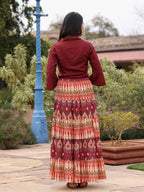 Juniper Women's Solid Liva Rayon Rust Shirt With Multi Color Skirt Co-Ord Set | Grocsy
