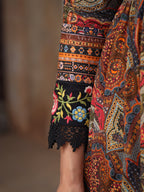 Juniper Women's Multi Colored Cotton Maxi Dress With Ethnic Motifs, Embroidered Jacket, And Long Sleeves | Grocsy