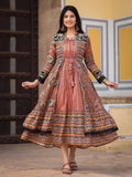 Juniper Women's Multi Colored Cotton Maxi Dress With Ethnic Motifs, Embroidered Jacket, And Long Sleeves | Grocsy