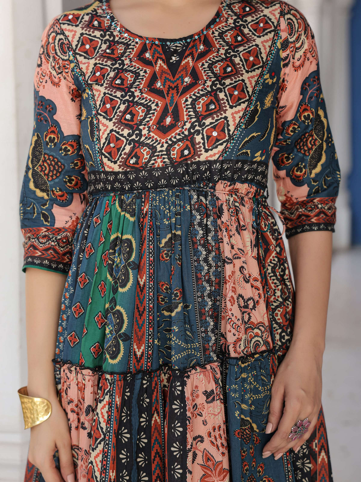 Juniper Multi Colored Cotton Short Dress with Ethnic Print For Women | Grocsy