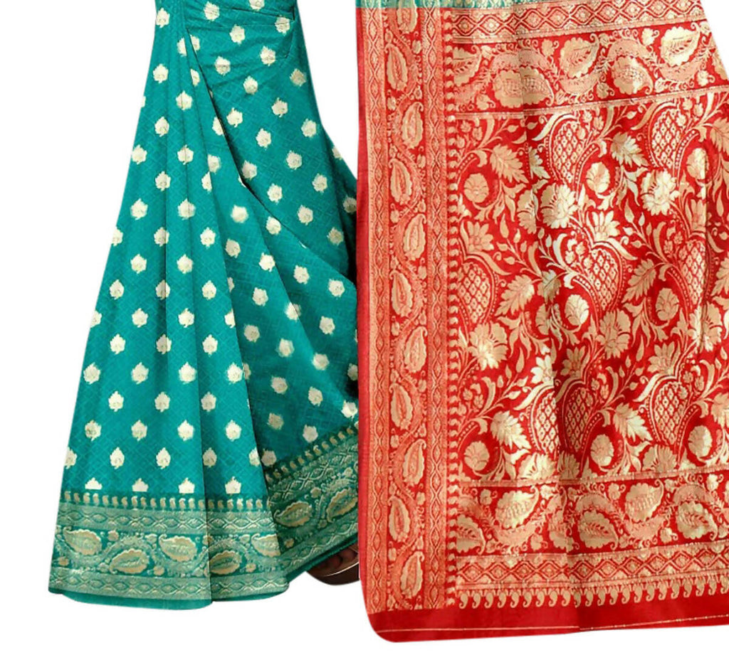 Vamika Rama Green Weaving Banarasi Jacquard Saree | Grocsy