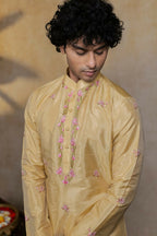 Semi Pattu Gold Padmajaal Kurta Set By Hilo Design | Grocsy