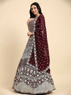 Brown Georgette Thread Embroidered Lehenga Choli with Dupatta - Tanya | Grocsy