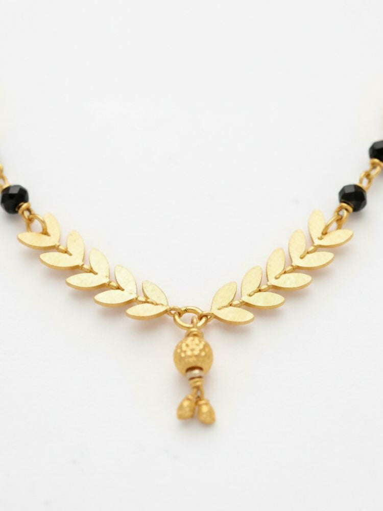 NVR Women Gold Plated Black Beaded Short Design Mangalsutra | Grocsy