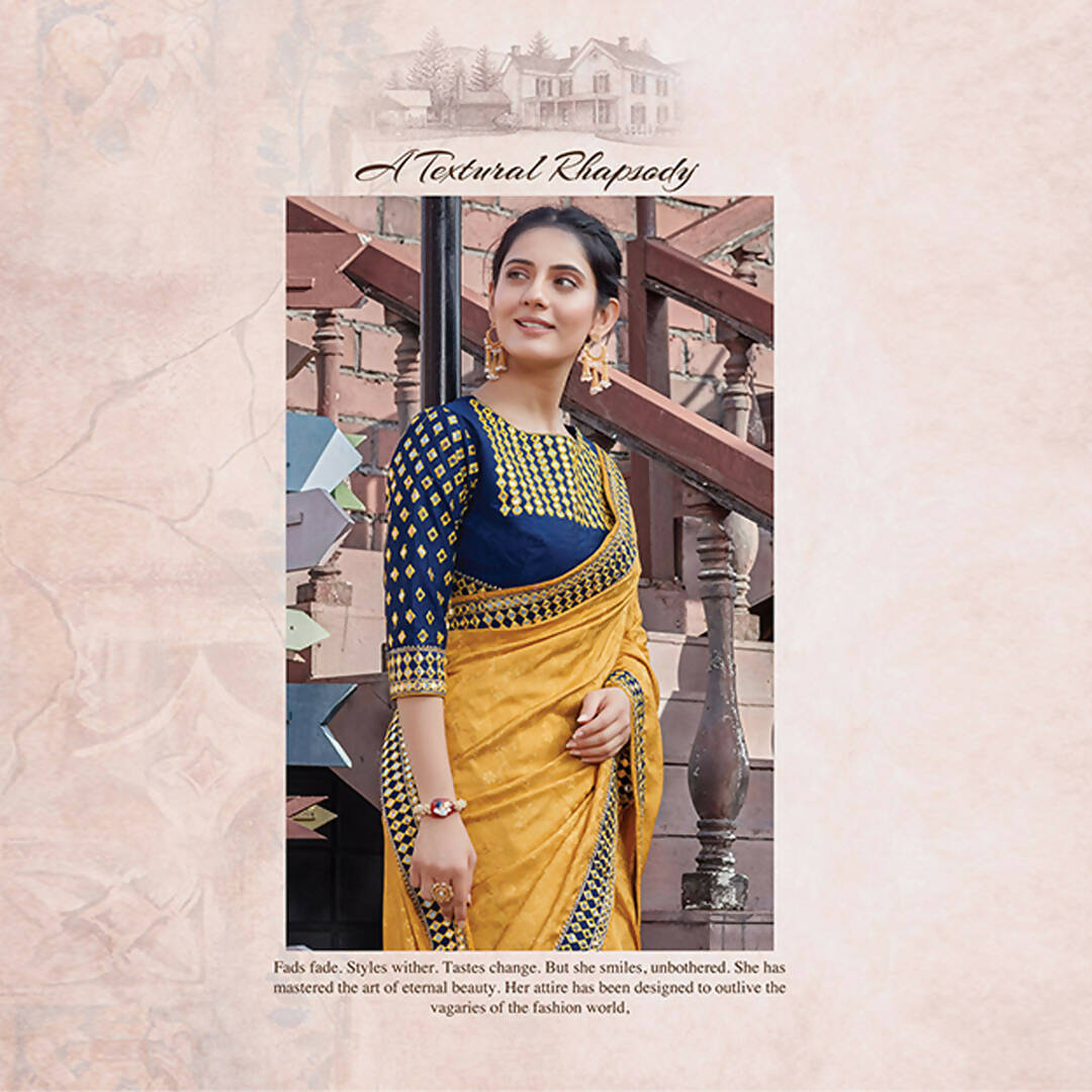 Yellow Colored Jacquard Silk Embroidered Saree With Blouse - Norita Royal Adveka | Grocsy