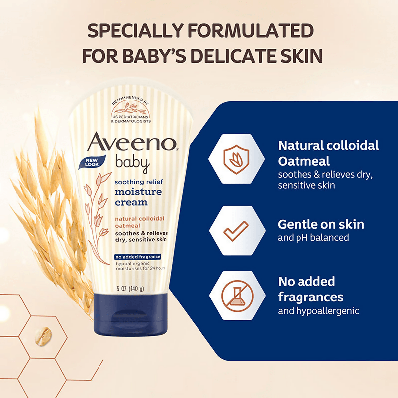 Aveeno Baby Soothing Relief Face & Body Moisture Cream - Oatmeal For Dry, Sensitive & Gentle Skin | Grocsy